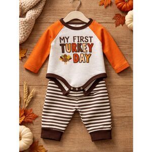 NWT Macy’s Baby Essentials 2 Piece Pant Set My First Turkey Day - Size 3 Month